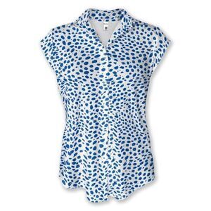 PixieLady White & Blue Abstract Cap-Sleeve Button-Up